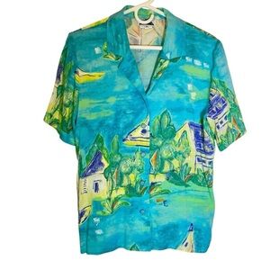 Lindsey Scott Sport VINTAGE Women size M Vibrant summer vacation Button-Up Shirt
